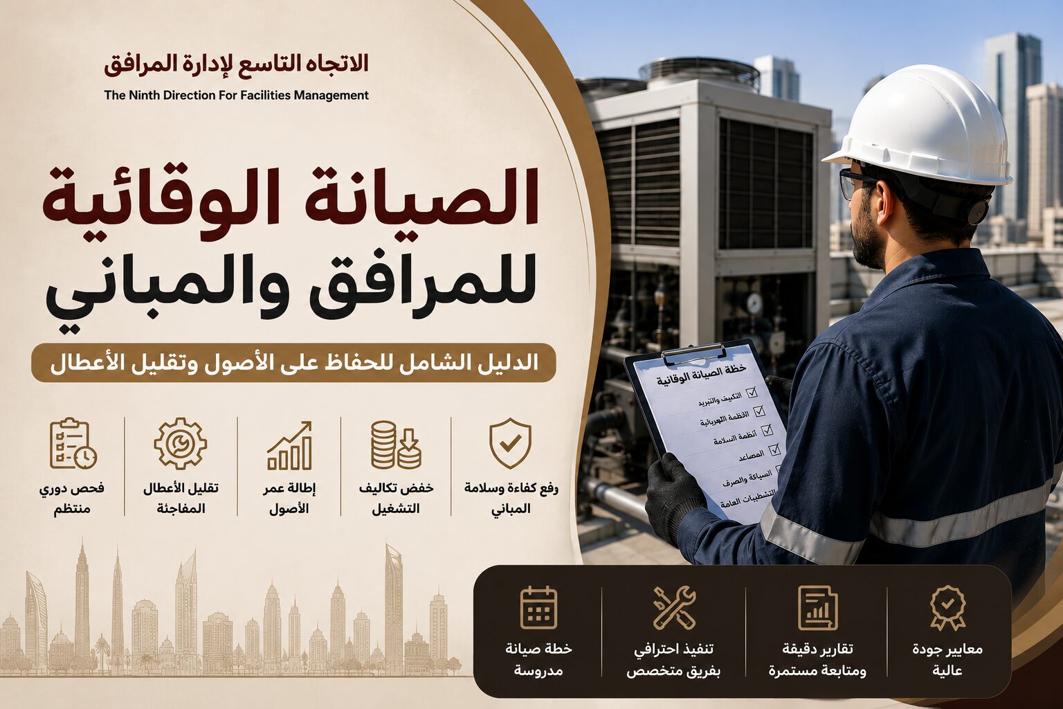 الصيانة الوقائية للمرافق والمباني من خلال مهندس يقوم بفحص المبنى لضمان استمرارية التشغيل وتقليل الأعطال وتحسين كفاءة الأصول في السعودية.